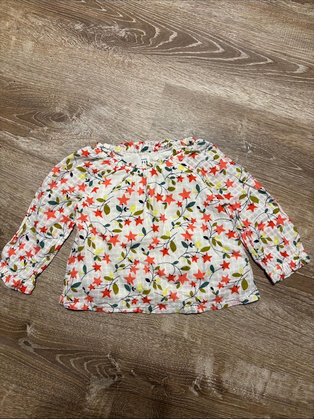 GAP White Blouse with Coral Stars & Green Leaves